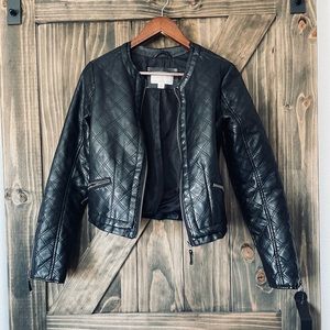 Black well loved faux leather jacket